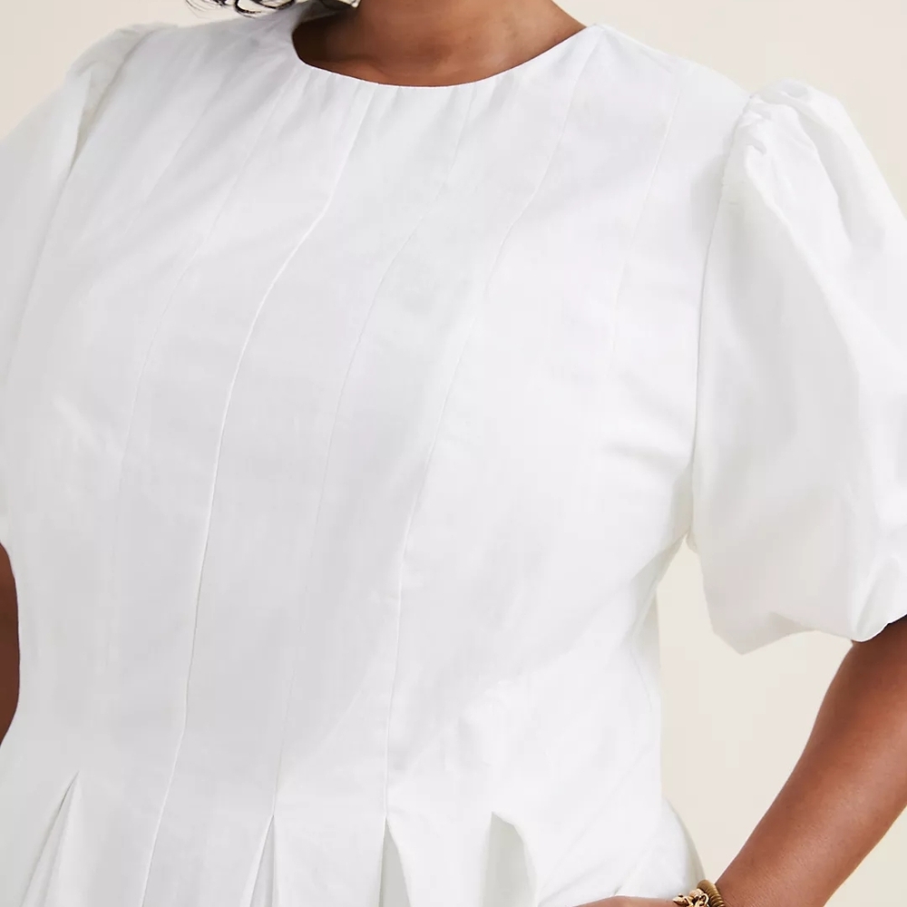 Chic White Puff Sleeve Midi Dress - Picture 7 of 7